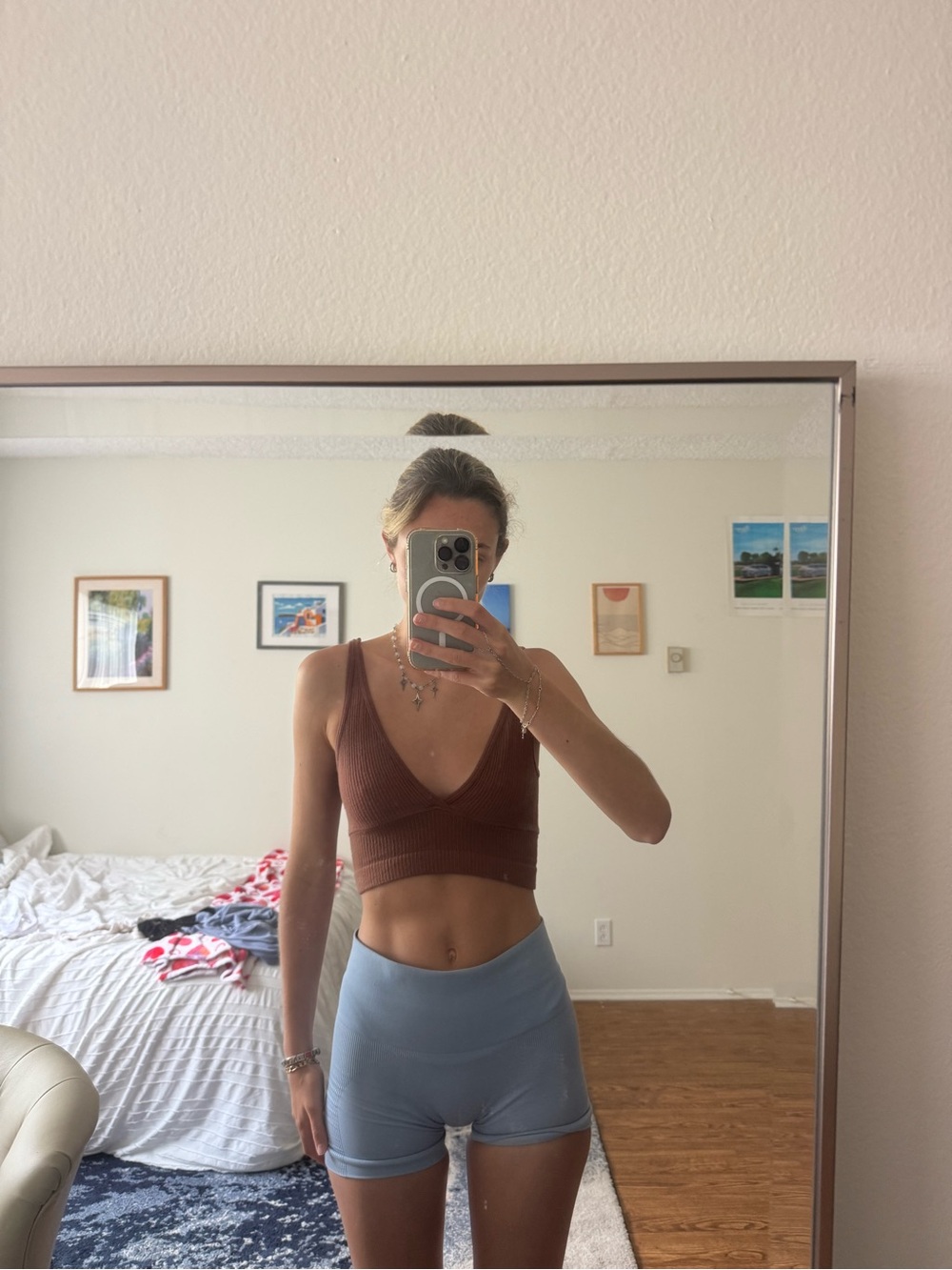 Urban Outfitters Brown Ribbed V-Neck Crop Top